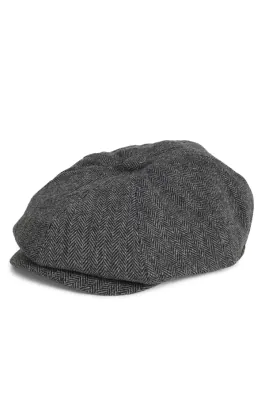 Grau Fischgrätenmuster Baker Boy Tweed Mütze