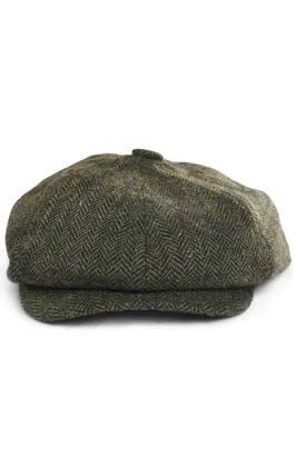 Olivgrün Fischgrätenmuster Baker Boy Tweed Mütze