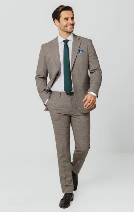 Braun Fischgrätenmuster Tweed Anzug Jackett