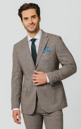 Braun Fischgrätenmuster Tweed Anzug Jackett