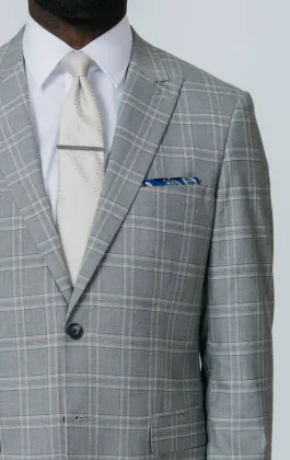 Grau mit Braunem Karo Anzug Jackett mit steigendem Revers