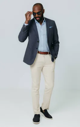 Marineblaue Jacke mit Hahnentrittmuster