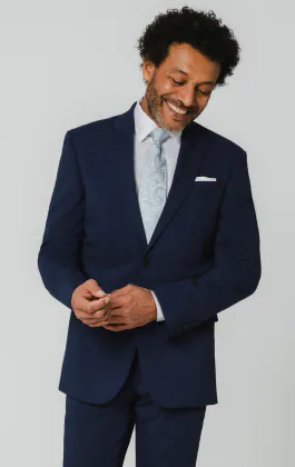Blau Anzug Jacket mit Steigendes Revers