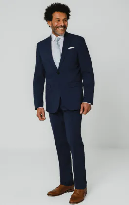 Blau Anzug Jacket mit Steigendes Revers