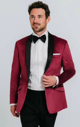 Jackett, Slim-Fit, Weinrot, Samt