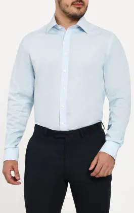 Hellblau 100% Baumwolle Popeline Pflegeleichtes Hemd