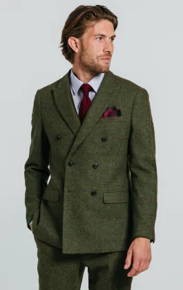 Grün Großes Karo Tweed Zweireihig Anzug
