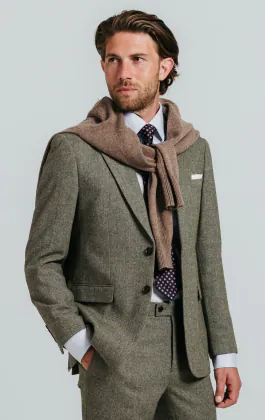 Salbeigrün Fischgrätenmuster Tweed Anzug