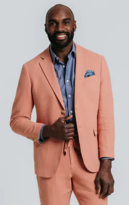 Korallenrote Casual Anzug aus Leinen-Twill