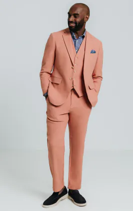 Korallenrote Casual Anzug aus Leinen-Twill