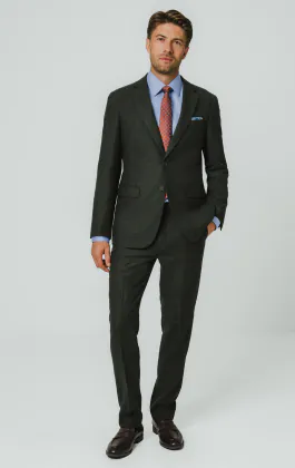 Dunkelgrün Fischgrätenmuster Tweed Anzug