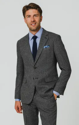 Grau Fischgrätenmuster Tweed Anzug