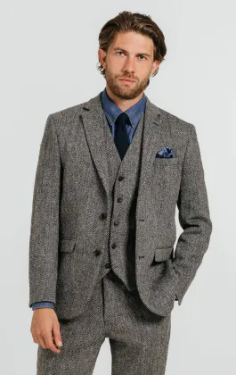 Harris Tweed Anzug, Fischgrätenmuster, Grau
