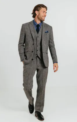 Harris Tweed Anzug, Fischgrätenmuster, Grau