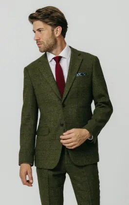Tweed Anzug, Grün, Großes Karo