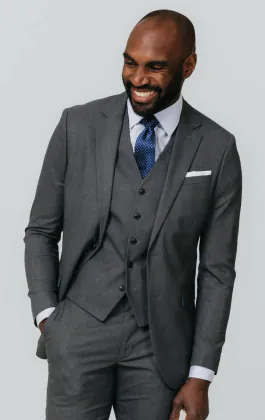 Anzug, Grau, Slim-Fit, 3-Teilig