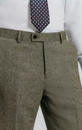 Salbeigrün Fischgrätenmuster Tweed Anzug Hose