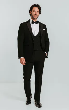 Schwarzer Slimfit Smoking mit Fallendes Revers, 3-Teilig