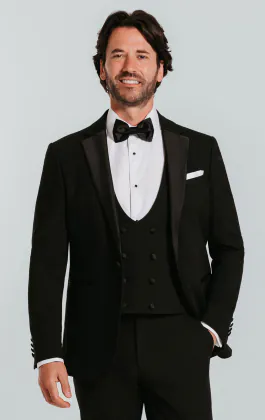 Schwarzer Slimfit Smoking mit Fallendes Revers, 3-Teilig
