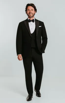 Schwarzer Slimfit Smoking mit Steigendem Revers, 3-Teilig