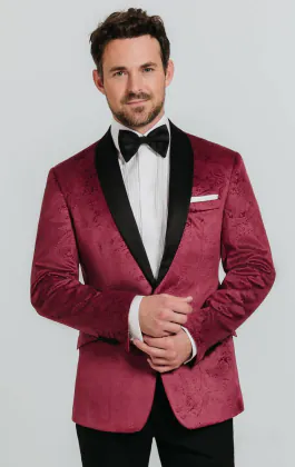 Bordeaux Paisley Samt Smoking mit Schwarzer Hose