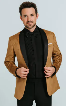 Goldener Paisley Samt Smoking mit Schwarzer Hose