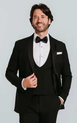 Schwarzer Slimfit Smoking mit Schalkragen, 3-Teilig