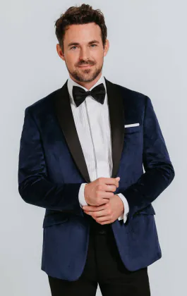 Smoking, Slim-Fit, Marineblau, Samt
