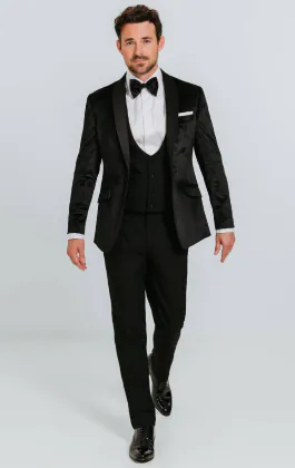 Smoking, Slim-Fit, Schwarz, Samt