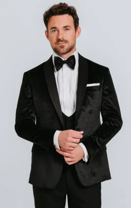 Smoking, Slim-Fit, Schwarz, Samt