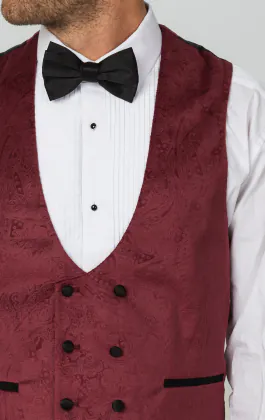 Samt Zweireihig Smoking Weste, Bordeaux mit Paisleymuster