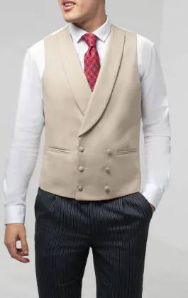 Hochzeitsweste, Hellbraun Gold, Zweireihig, 100% Wolle