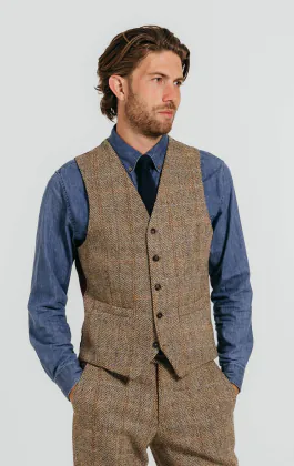 Harris Tweed Weste, Braun, Karomuster