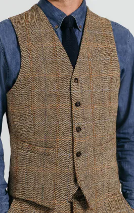 Harris Tweed Weste, Braun, Karomuster