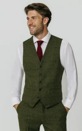 Tweed Weste, Grün, Großes Karomuster