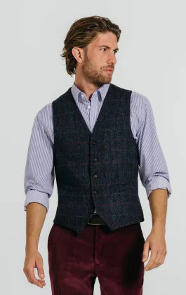 Harris Tweed Weste, Dunkelblau, Karomuster