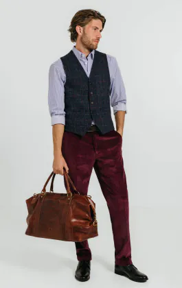Harris Tweed Weste, Dunkelblau, Karomuster