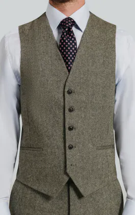 Salbeigrün Fischgrätenmuster Tweed Anzug Weste