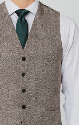 Braun Fischgrätenmuster Tweed Anzug Weste
