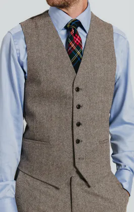 Braun Fischgrätenmuster Tweed Anzug Weste