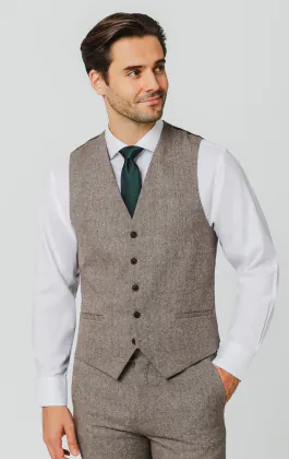 Braun Fischgrätenmuster Tweed Anzug Weste