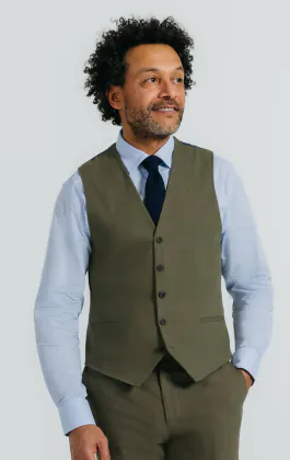 Grün Weste aus Leinen-Twill