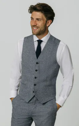 Blau Donegal Tweed Weste