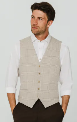 Beige Weste mit Prince-of-Wales-Karomuster